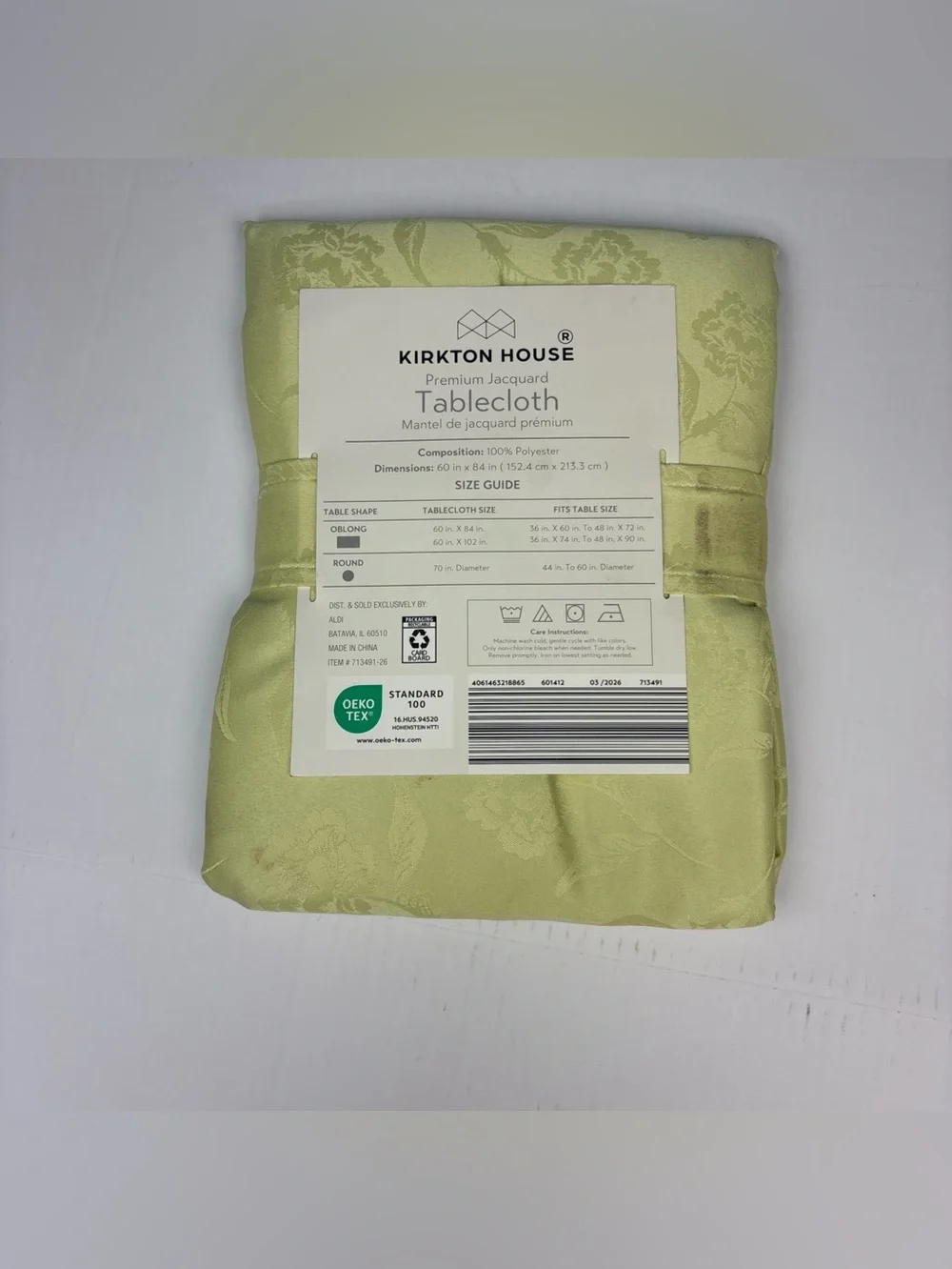 Kirkton House Tablecloth Green Floral Premium Jacquard 60x84 Oblong Water Resist